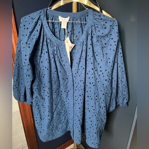 Blue Eyelet Peasant Blouse- Size 3X- New with Tags
